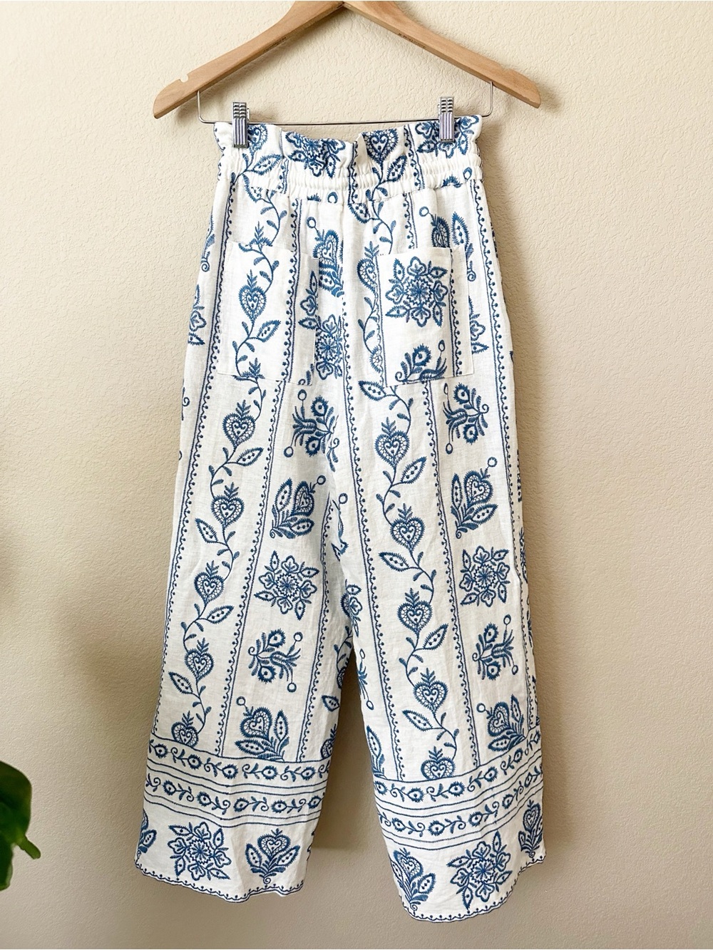 House of Harlow 1960 Bohemian Linen Blend Embroidered Flowy Pants XS